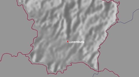 Karte: Landkarte Luxemburg (Staatsgrenzen und Hauptstadt): schattiertes Relief
