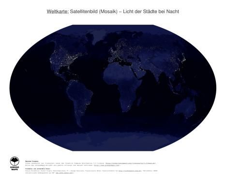 Karte: Weltkarte (Licht der Städte bei Nacht)