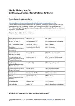 Text: Medienbildung vor Ort: Linktipps, Adressen, Kontaktstellen für Berlin (odt)