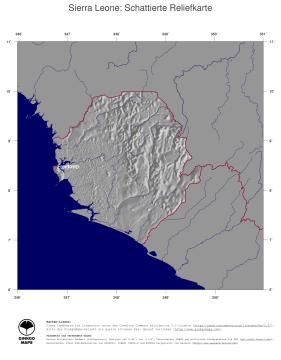 Karte: Landkarte Sierra Leone (Staatsgrenzen und Hauptstadt): schattiertes Relief