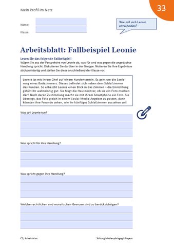 Arbeitsblatt: Mein Profil im Netz - Arbeitsblatt: Fallbeispiel Leonie