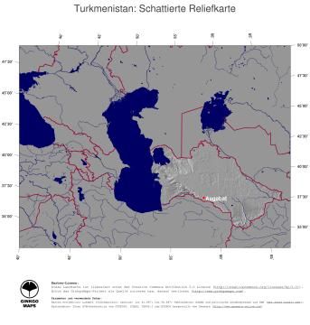 Karte: Landkarte Turkmenistan (Staatsgrenzen und Hauptstadt): schattiertes Relief