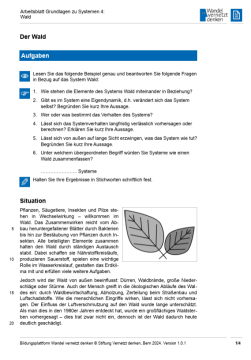 Arbeitsblatt: Modul 5 | Arbeitsblatt 4 "Der Wald (natürliches System)"