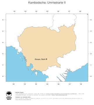 Karte: Landkarte Kambodscha (Politische Staatsgrenzen und Hauptstadt)