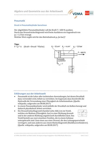Arbeitsblatt: Pneumatik | Druck in Pneumatikzylinder berechnen (DOCX)