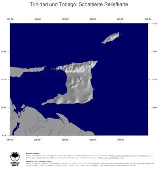 Karte: Landkarte Trinidad und Tobago (Staatsgrenzen und Hauptstadt): schattiertes Relief