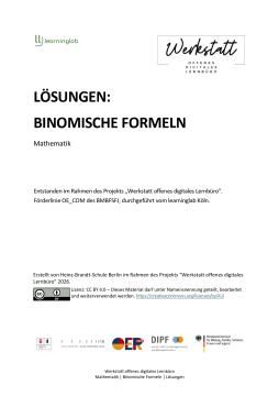 Arbeitsblatt: Binomische Formeln (Lösungen)