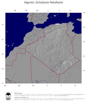 Karte: Landkarte Algerien (Staatsgrenzen und Hauptstadt): schattiertes Relief