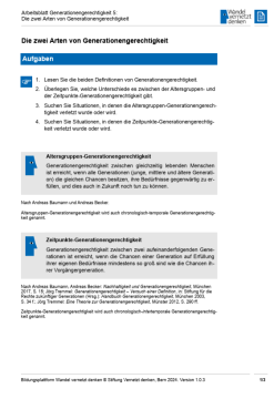 Arbeitsblatt: Modul 3 | Arbeitsblatt 5 "Die zwei Arten von Generationengerechtigkeit"
