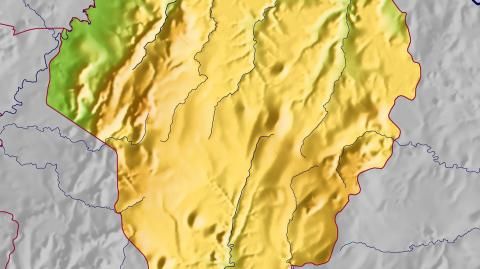 Karte: Landkarte Benin (Staatsgrenzen und Hauptstadt): farbkodierte Topographie, schattiertes Relief