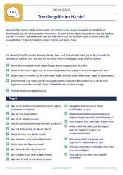 Arbeitsblatt: Trendbegriffe im Handel | Arbeitsblatt