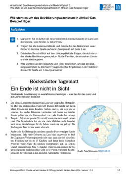 Arbeitsblatt: Modul 14 | Arbeitsblatt 2 "Wie steht es um das Bevölkerungswachstum in Afrika? Das Beispiel Niger"