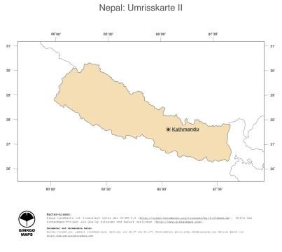 Karte: Landkarte Nepal (Politische Staatsgrenzen und Hauptstadt)
