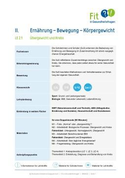 Unterrichtsbaustein: Lerneinheit 2.1 "Übergewicht und Krebs"