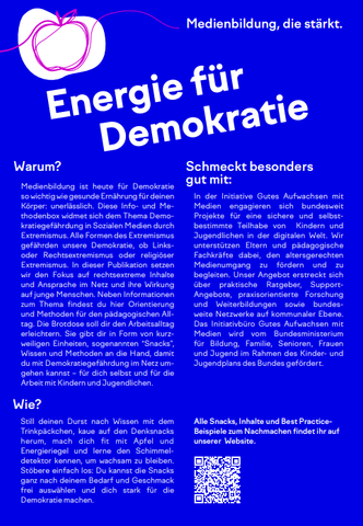 Broschuere: Energie für Demokratie. Medienbildung, die stärkt. | Infokarte