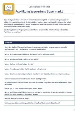 Unterrichtsbaustein: Auswertung Betriebspraktikum | Supermarkt