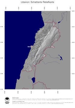 Karte: Landkarte Libanon (Staatsgrenzen und Hauptstadt): schattiertes Relief