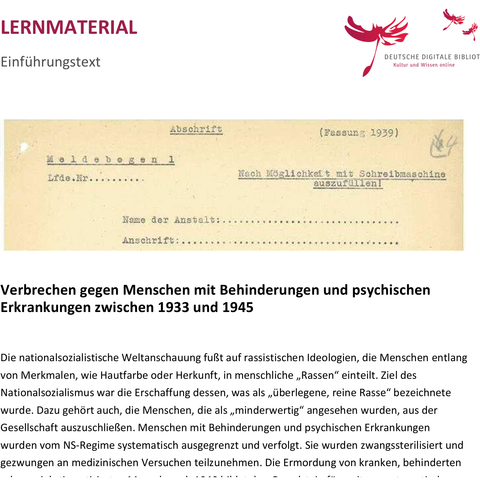 Text: Einführungstext: Ideologie, Verbrechen und Erinnerung – Ermordung von Menschen mit Krankheiten und Behinderungen im Nationalsozialismus