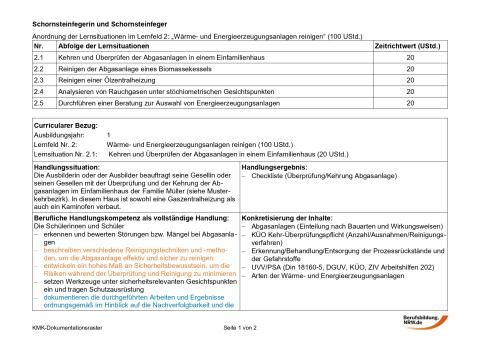 Unterrichtsbaustein: Kehren und Überprüfen der Abgasanlagen in einem Einfamilienhaus