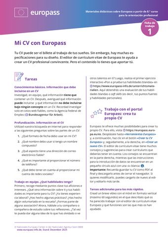 Arbeitsblatt: Mi CV con Europass