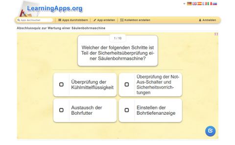 Ubung: Wartung, die wirkt: Säulenbohrmaschine | M 07: Learning App Quiz