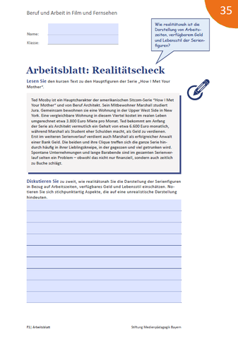 Arbeitsblatt: Beruf und Arbeit in Film und Fernsehen - Arbeitsblatt: Realitätscheck