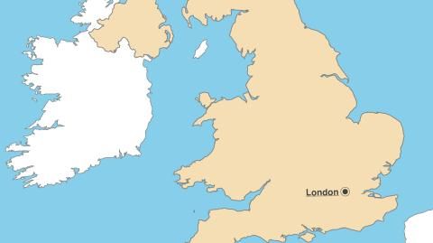 Karte: Landkarte Grossbritannien und Nordirland (Politische Staatsgrenzen und Hauptstadt)