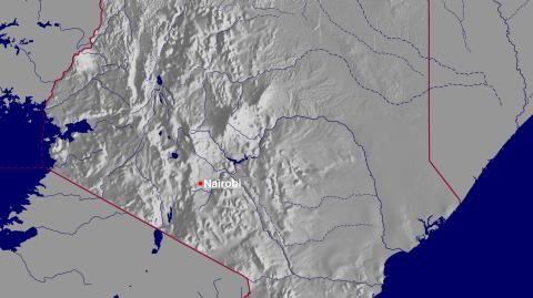 Karte: Landkarte Kenia (Staatsgrenzen und Hauptstadt): schattiertes Relief