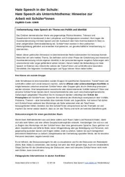 Text: Hate Speech als Unterrichtsthema: pädagogische Hinweise (odt)