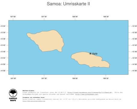 Karte: Landkarte Samoa (Politische Staatsgrenzen und Hauptstadt)