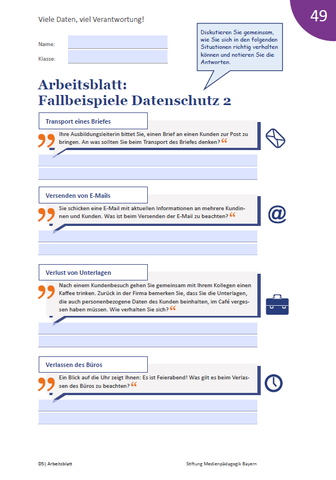 Arbeitsblatt: Viele Daten, viel Verantwortung! Arbeitsblatt: Fallbeispiele Datenschutz 2