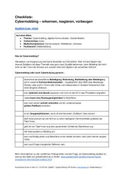 Text: DigiBitS-Checkliste: Cybermobbing - erkennen, reagieren, vorbeugen (odt)