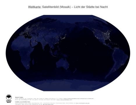 Karte: Weltkarte (Licht der Städte bei Nacht)