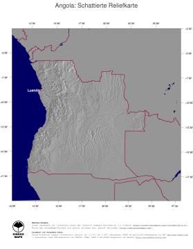 Karte: Landkarte Angola (Staatsgrenzen und Hauptstadt): schattiertes Relief