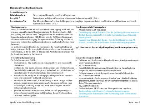 Unterrichtsplanung: Erfassung von Zahlungsverkehrsvorgängen und Erstellen einer Schlussbilanz