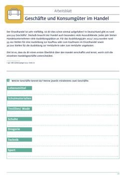Arbeitsblatt: Geschäfte und Konsumgüter im Handel | Arbeitsblatt