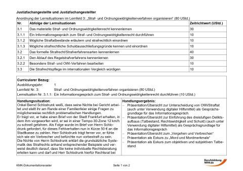 Unterrichtsbaustein: Ein Informationsgespräch zum Straf- und Ordnungswidrigkeitenrecht durchführen