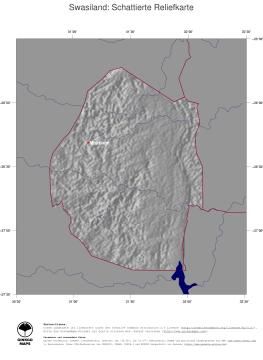 Karte: Landkarte Swasiland (Staatsgrenzen und Hauptstadt): schattiertes Relief