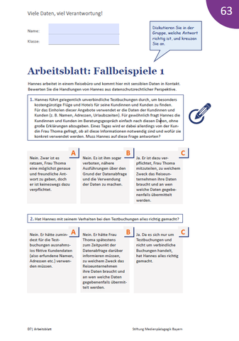 Arbeitsblatt: Viele Daten, viel Verantwortung! Arbeitsblatt: Fallbeispiele 1