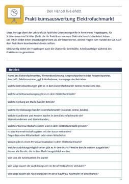 Unterrichtsbaustein: Auswertung Betriebspraktikum | Elektrofachmarkt