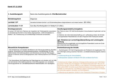 Unterrichtsplanung: Can-Bus-Komfortsystem im Notlauf