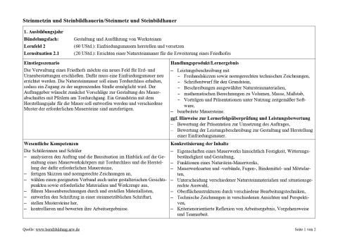 Unterrichtsplanung: Errichtung einer Natursteinmauer für die Erweiterung eines Friedhofes