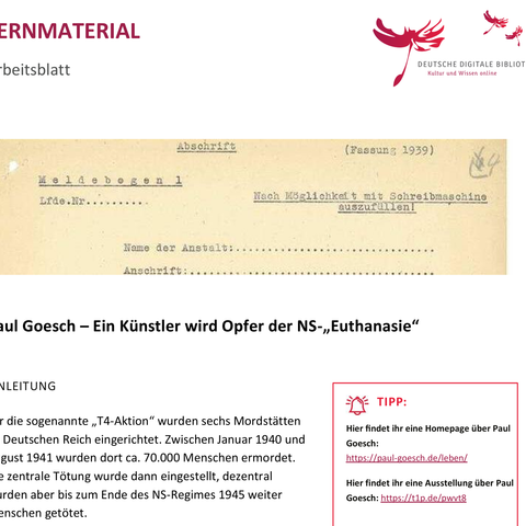 Arbeitsblatt: Arbeitsblatt 4: Ein Künstler wird Opfer der NS-"Euthanasie"