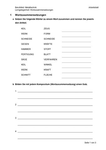 Arbeitsblatt: Komposita bilden (Arbeitsblatt)