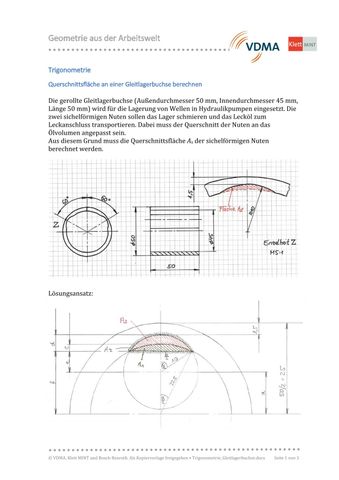 Arbeitsblatt: Trigonometrie | Querschnittsfläche an einer Gleitlagerbuchse berechnen (DOCX)