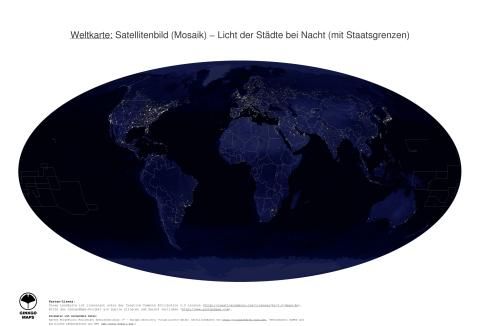 Karte: Weltkarte (Licht der Städte bei Nacht (mit Staatsgrenzen))