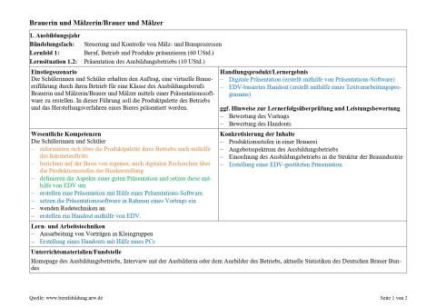Unterrichtsplanung: Präsentation des Ausbildungsbetriebs