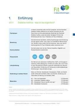 Unterrichtsbaustein: Lerneinheit 1.1 "Diabetes mellitus - Was ist das eigentlich?"