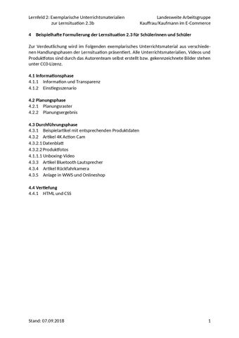 Unterrichtsplanung: LS 2.3b Jetzt aber online mit den neuen Produkten! | Exemplarisches Unterrichtsmaterial