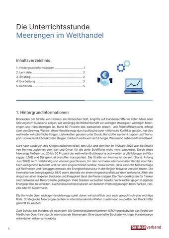 Unterrichtsplanung: Meerengen im Welthandel | Unterrichtsstunde